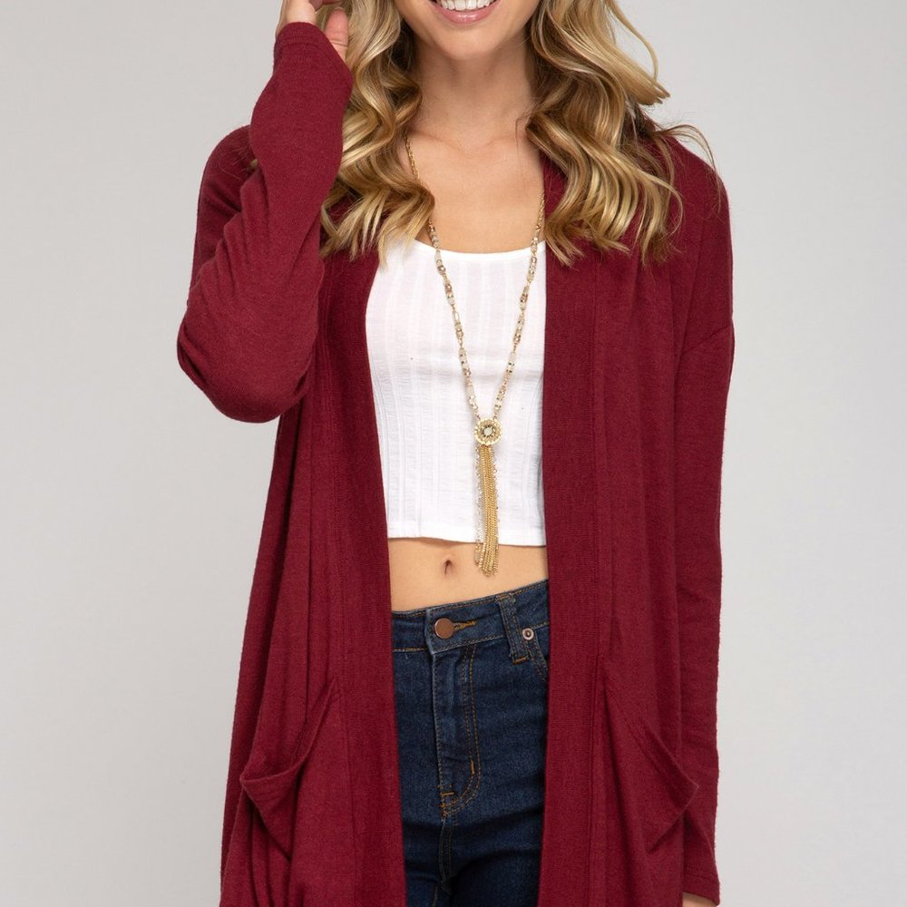 NWT - She + Sky Merlot Open Front Cardigan with Pockets